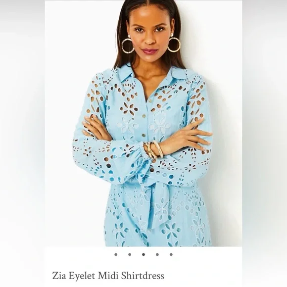 Lilly Pulitzer Zia Eyelet Midi Shirtdress Blue size 8 ❤️‍🔥RARE ❤️‍🔥